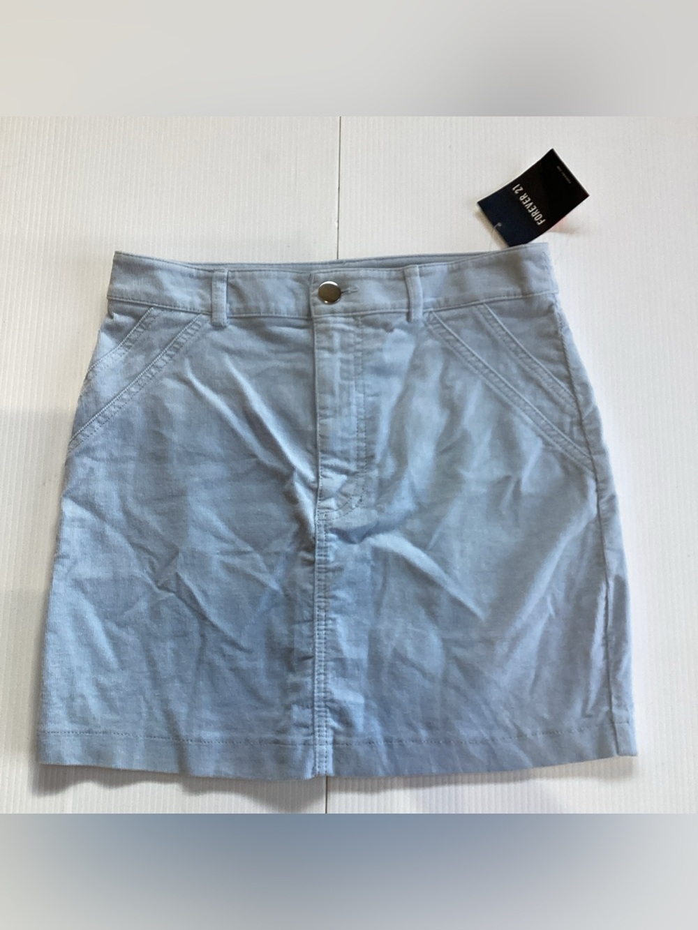 Forever 21 Mini Skirt Blue Corduroy Zip Front Solid A-Line Womens Size Small NWT
